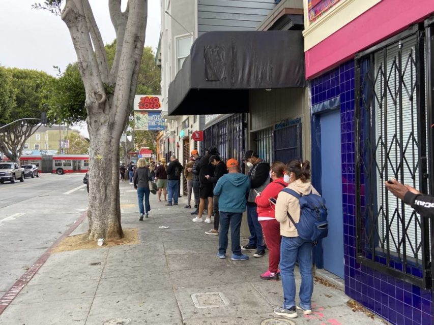 The line for the testing site shortly after 7 a.m.