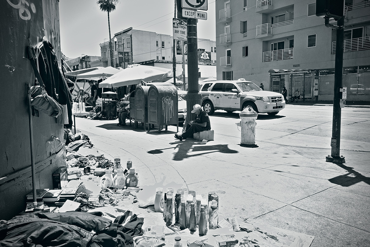 a photo of vendors selling on Mission Street.