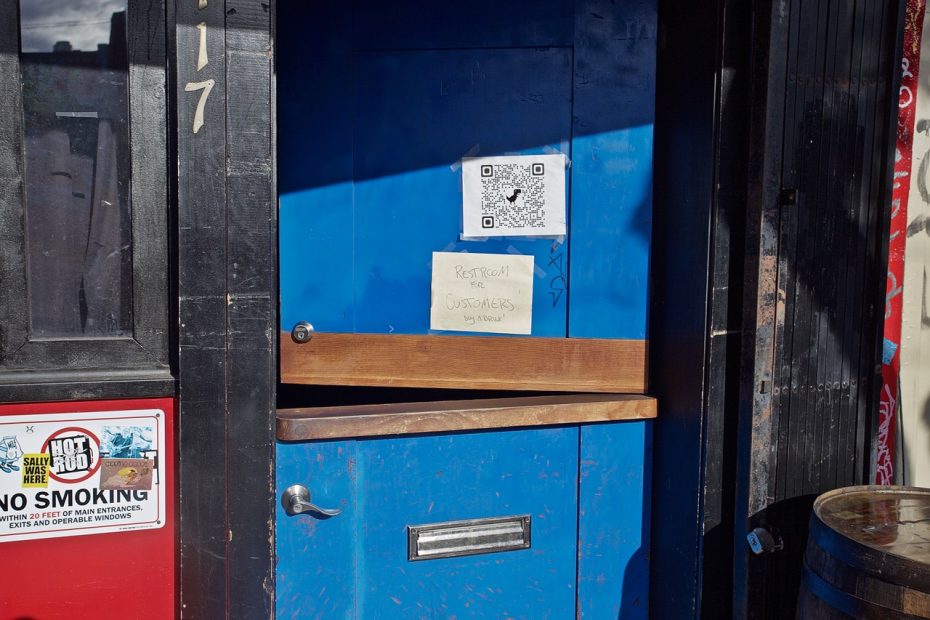 A blue door cracked open