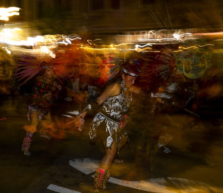 Dancers at the Day of the Dead parade.
