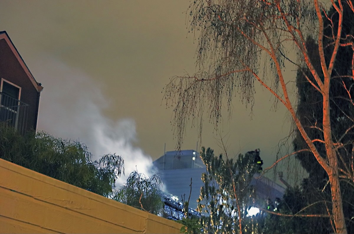 Smoke coming from a building.