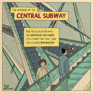 Escher-like train station drawing.