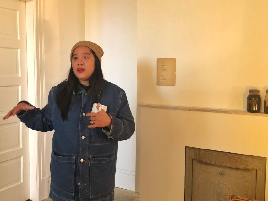 Lian Ladia, the curator of 500 Capp St. Foundation, guiding a tour. Photo by Chuqin Jiang.