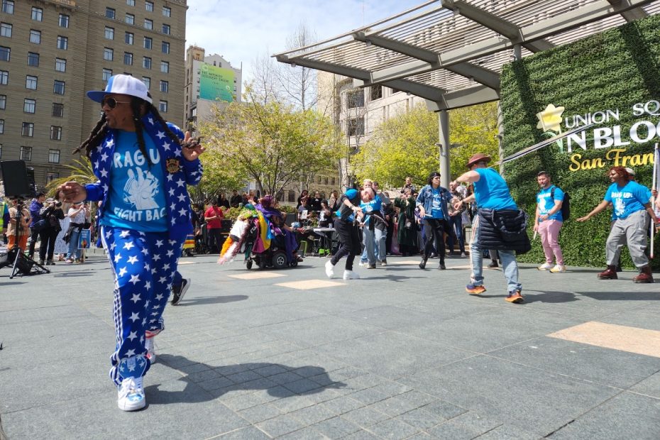 Alex U. Inn and Drag Up! Fight Back! dancers perform in Union Square.