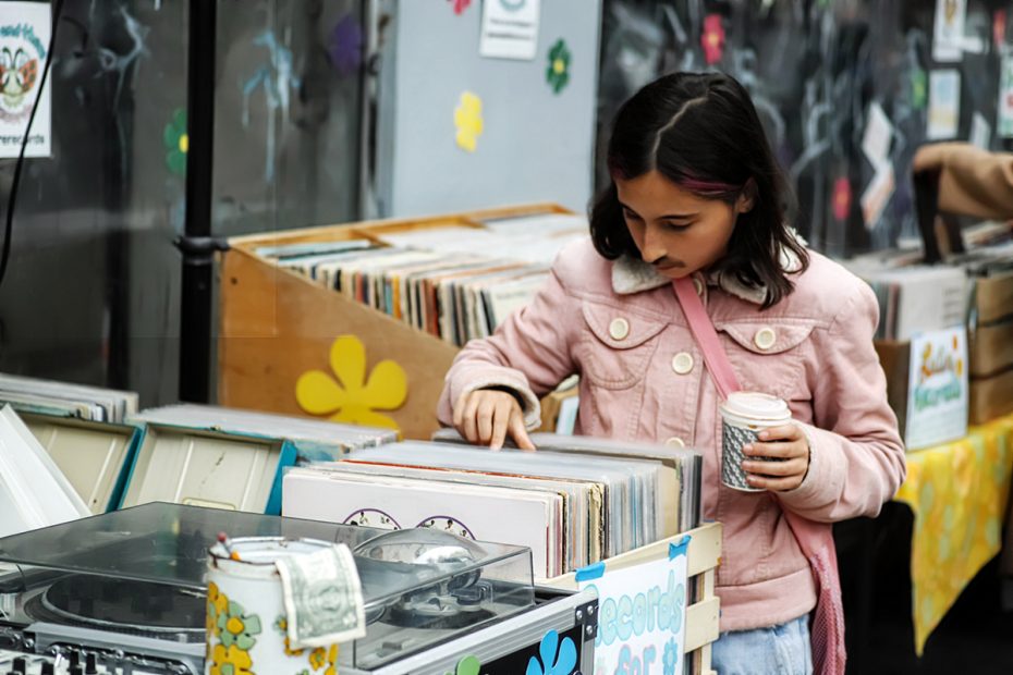 A woman searching through LPS. 