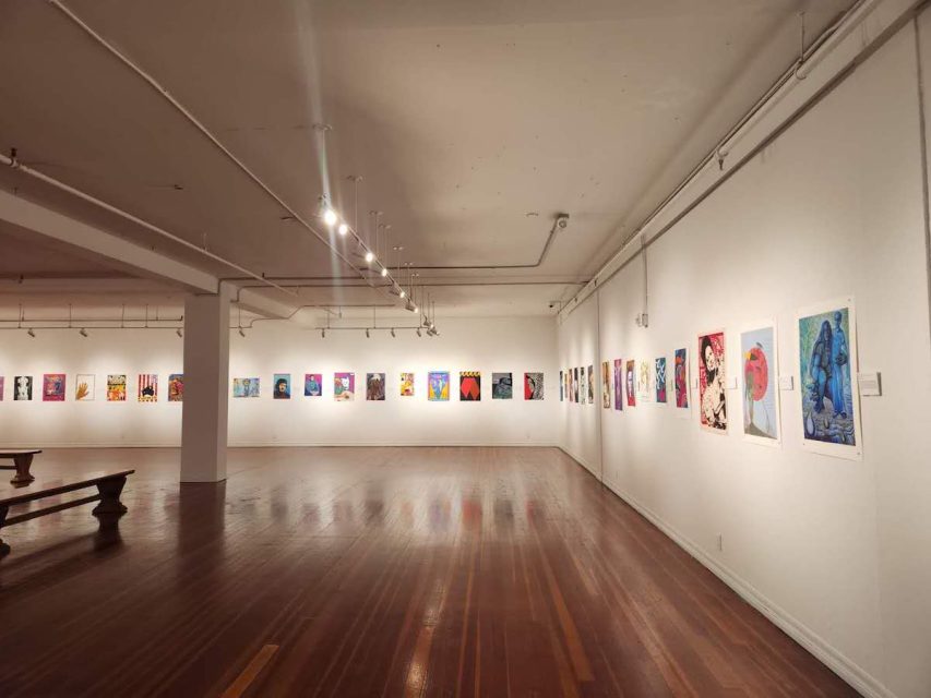 art gallery with warm lights