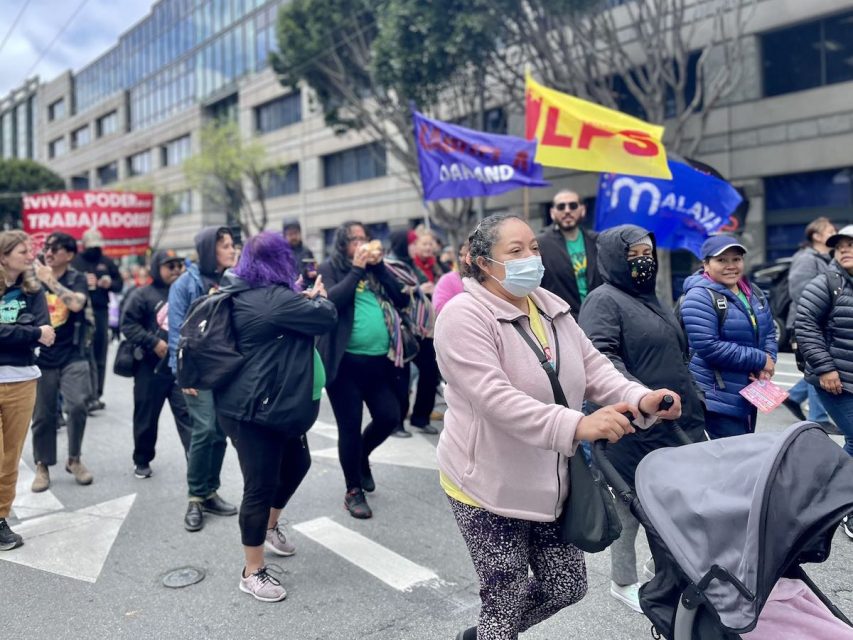 a large group of demonstrators on International Workers' Day