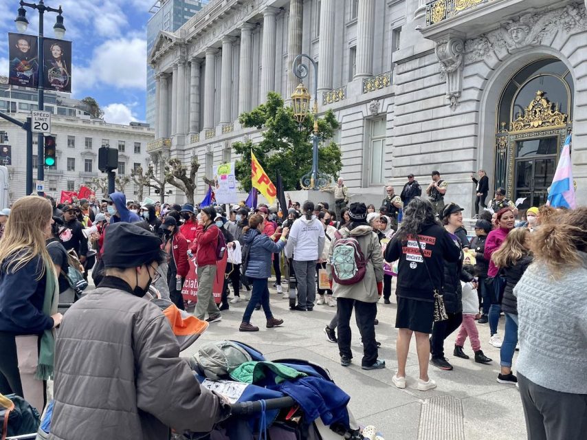 a large group of demonstrators on International Workers' Day