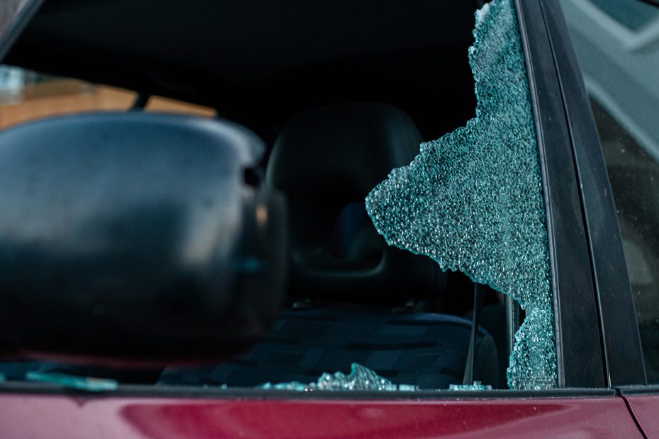 A shattered car window
