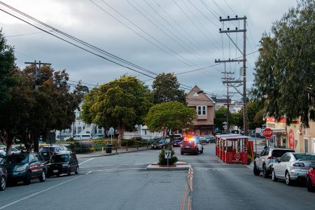A police car near the park where a shooting took place.