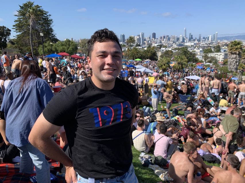 A young man wears at 1973 shirt to commemorate Roe v Wade.