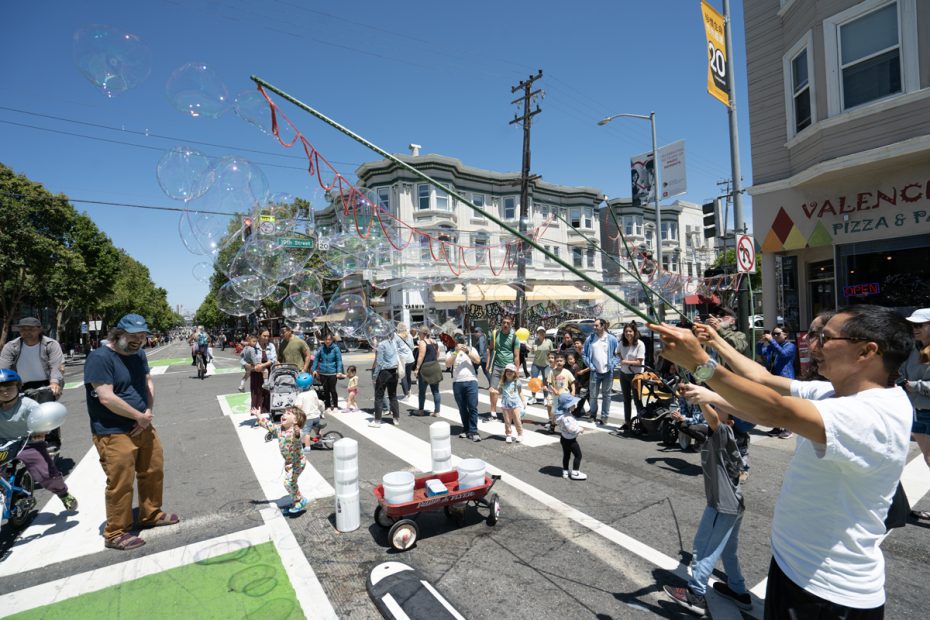 A torch and pedestrians