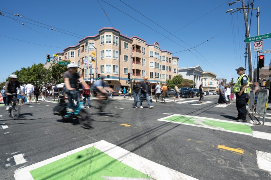 Pedestrians at a street free corridor.