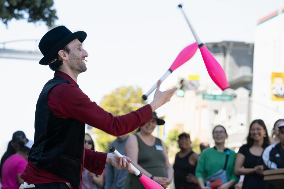 A juggler with red pins