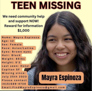 A 'Teen Missing' poster of a 12-year-old girl Mayra Espinoza, who is pictured.