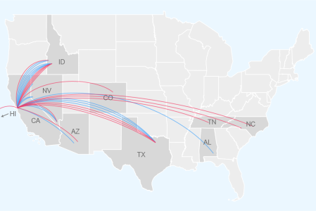 A map of emergency workers commuting to San Francisco.