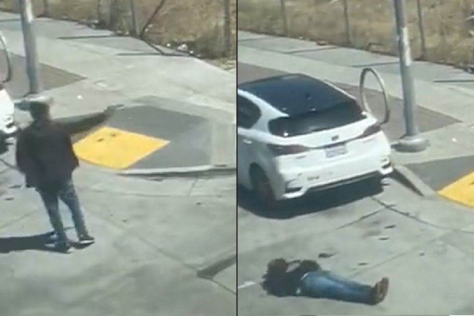 A composite image of the man being shot by police.