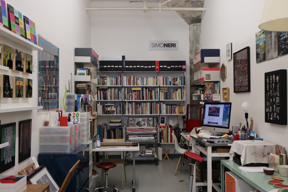 A room with a lot of books.