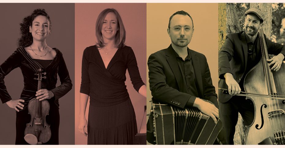 Four mucisians posing with their instruments