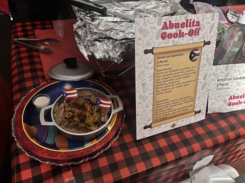 Arroz con gandules y pernil placed in a plate. 