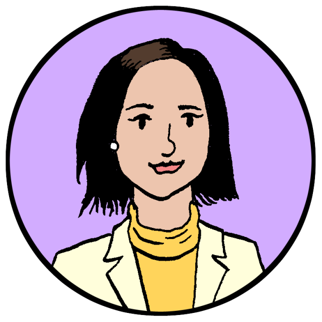 An illustration of District 1 supervisor Connie Chan, a woman in a blazer.