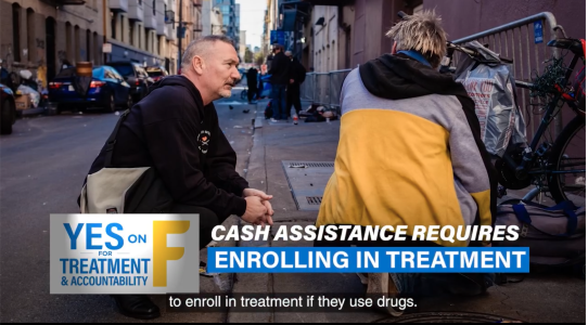 Longtime harm reduction worker Paul Harkin, left, was gobsmacked to find himself featured in a Yes on Proposition F ad.