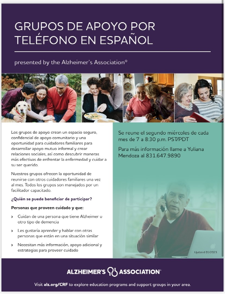 Grupo de apoyo para personas de habla hispana sobre el alzheimer - reuniones semanales y recursos de ayuda ofrecidos por la alzheimer's association.