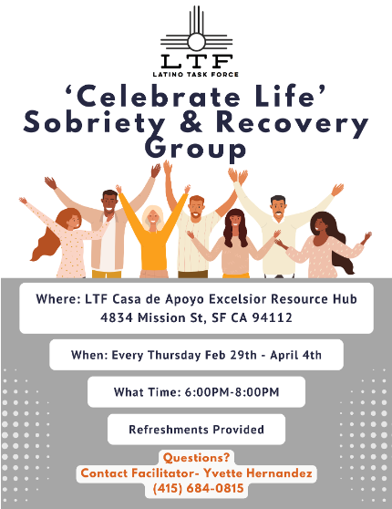 Multicultural group of people with raised hands celebrating in a "celebrate recovery group" event poster.