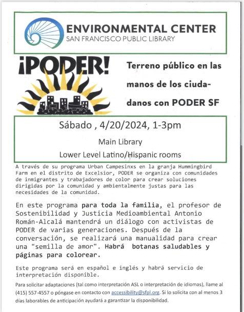 Flyer promoting a community event focused on public land care and environmental education, featuring interactive activities and discussions, scheduled for saturday, april 20, 2024.